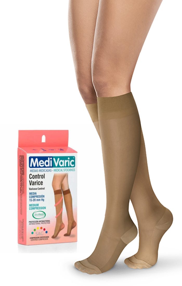 Medias de Compresión Mediana - Rodilla Punta Cerrada Transparente 15-20mmHg