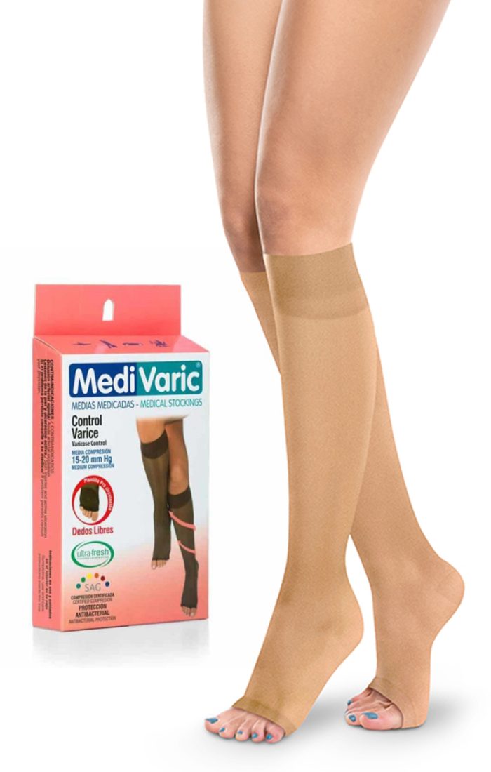 Medias a la Rodilla Dedos Libres Transparente 15-20mmHg