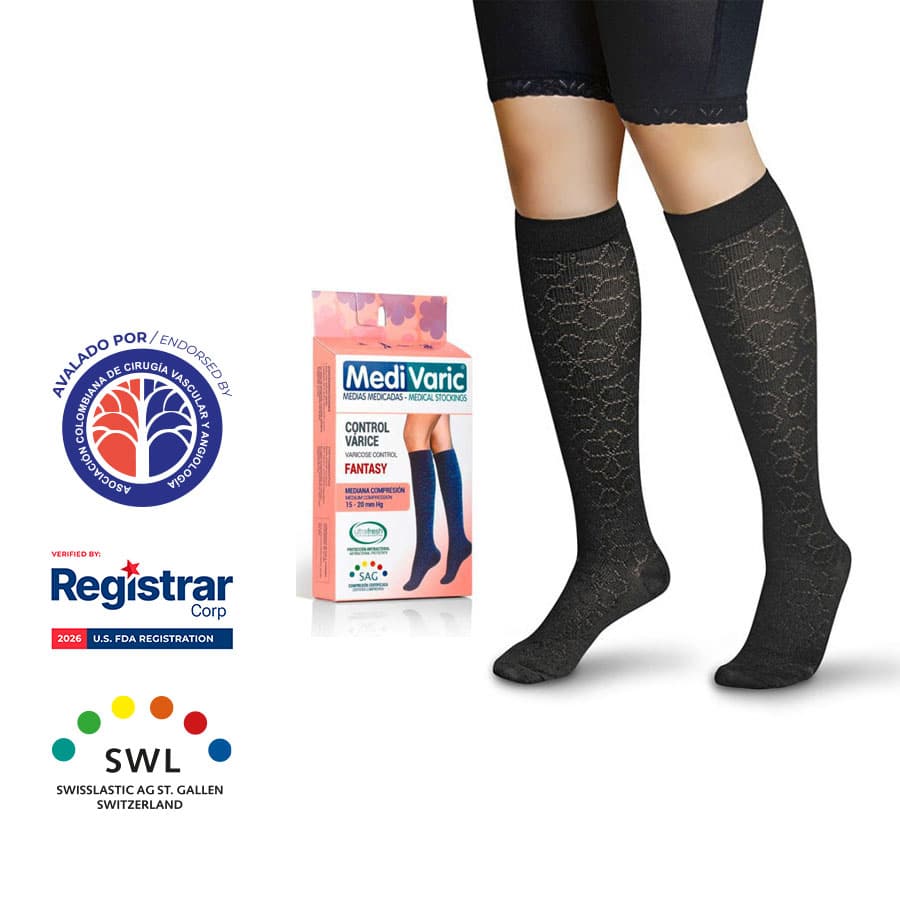 Media a la Rodilla con Diseño Fantasy para Dama 15-20mmHg