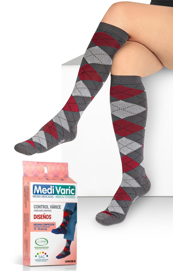 Media Calcetín Unisex Diseño Rombos 15-20mmHg
