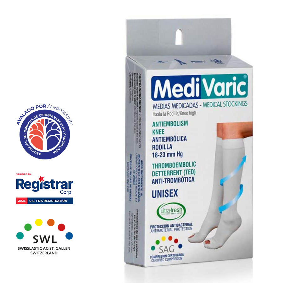 Medias Antiembólicas Rodilla Blanco 18-23mmHg
