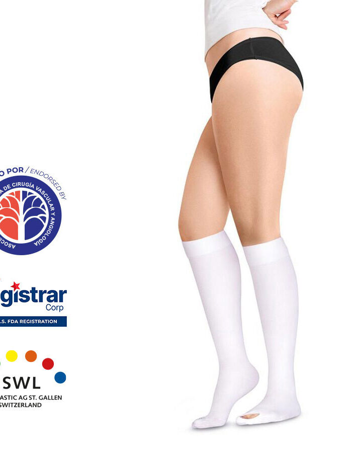 Medias Antiembólicas Rodilla Blanco 18-23mmHg