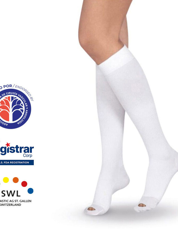 Medias Antiembólicas Rodilla Blanco 18-23mmHg