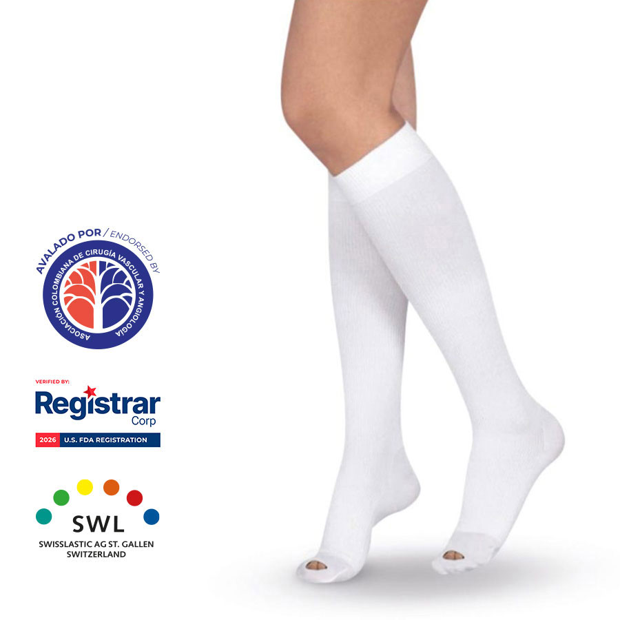 Medias Antiembólicas Rodilla Blanco 18-23mmHg