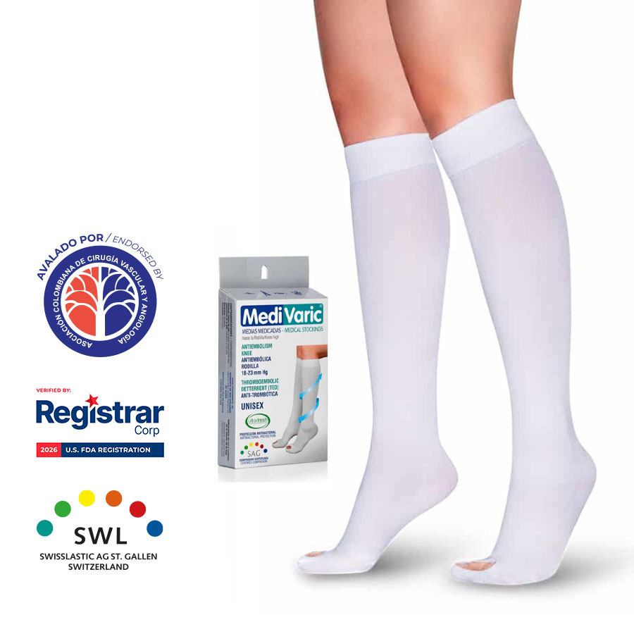 Medias Antiembólicas Rodilla Blanco 18-23mmHg