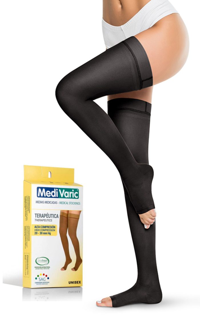 Media de Compresión Alta - Muslo Unisex Dedos Libres 20-30mmHg
