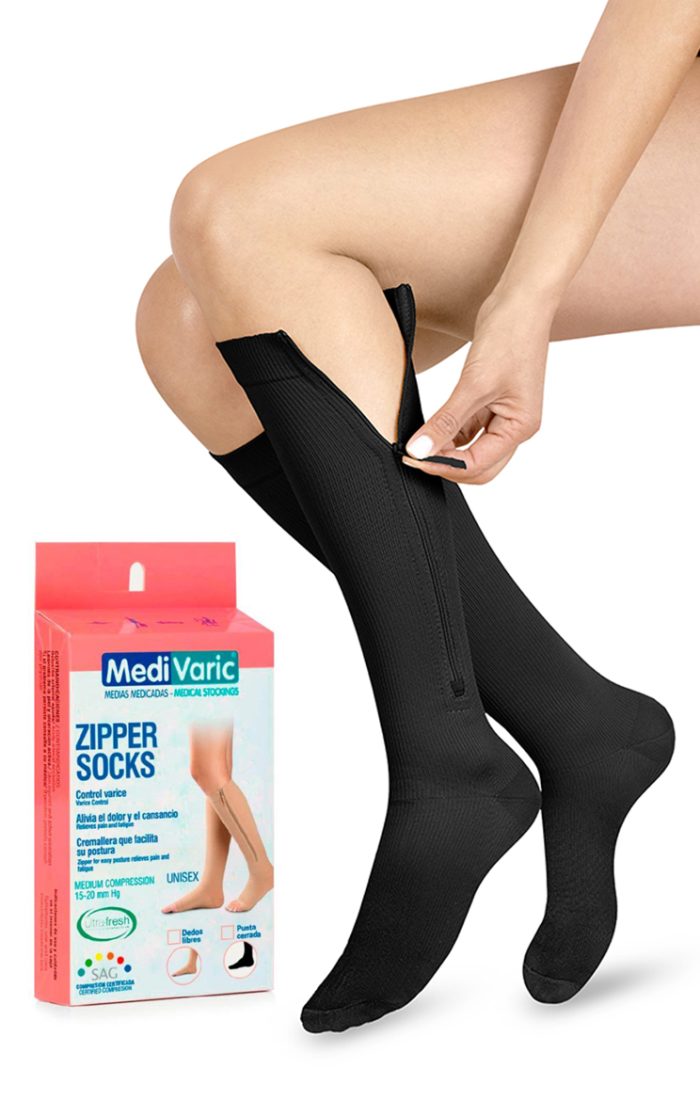 Medias de Compresión Mediana - Unisex Rodilla Punta Cerrada Con Cierre 15-20 mmHg